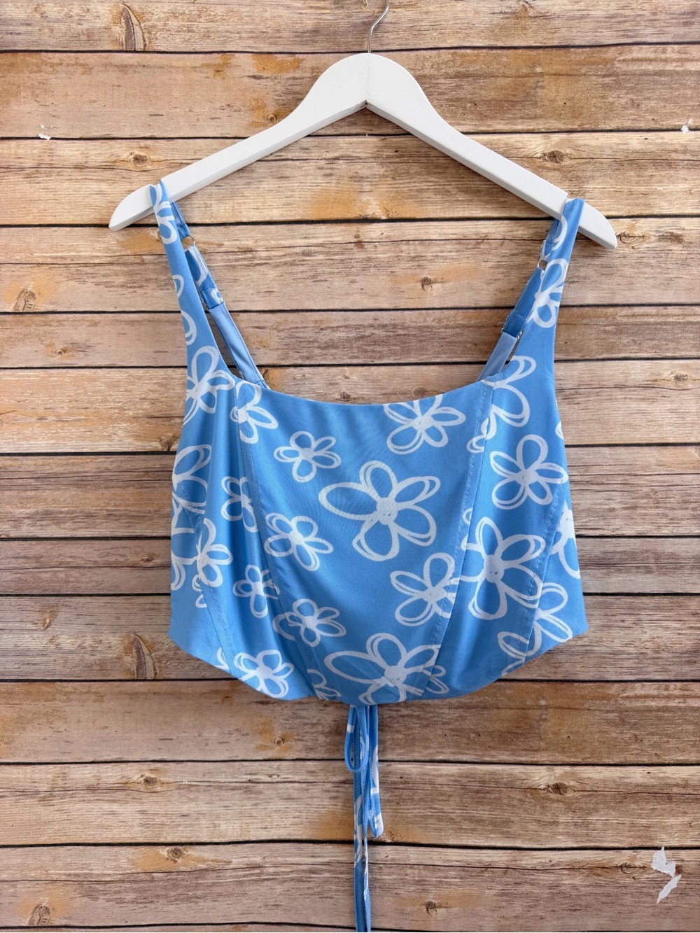 Glamorous Crop Top Women’s Size US 12 Blue White Floral Structured Corset NWT